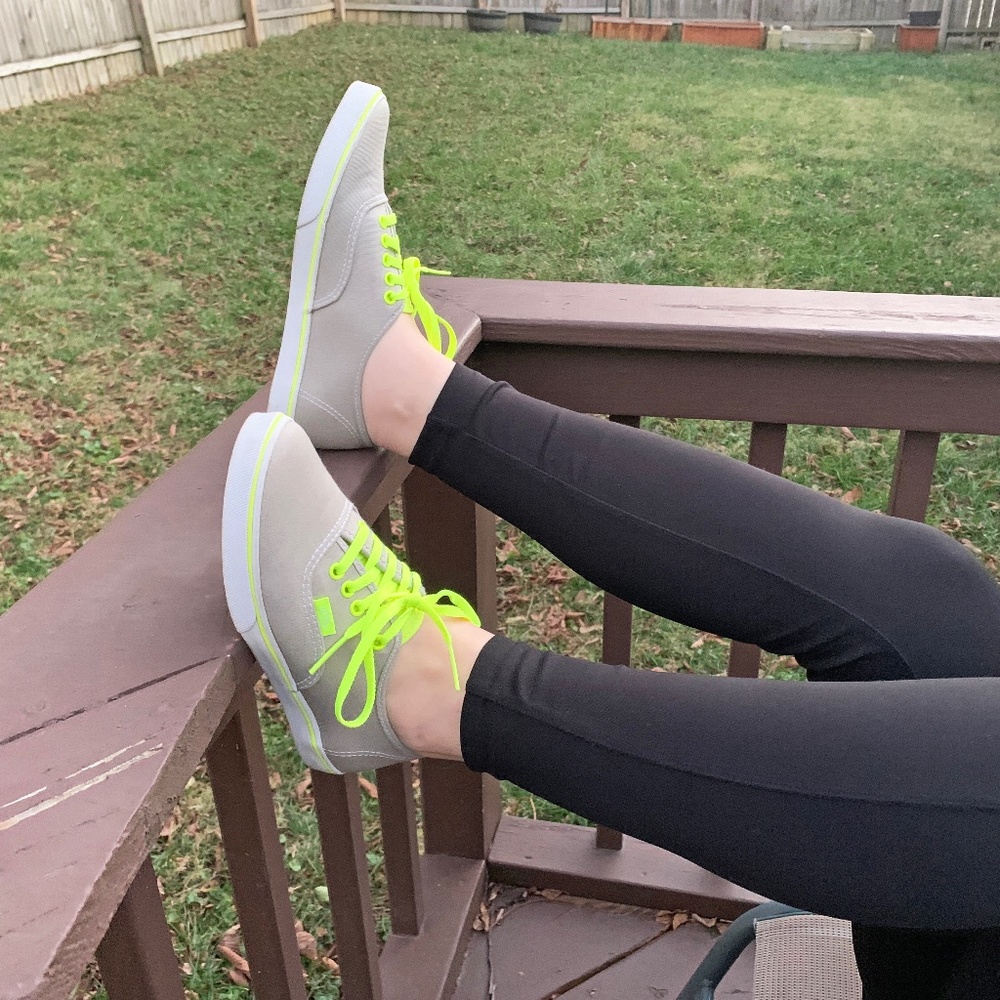 Vans gray/neon low-top sneakers, size 6